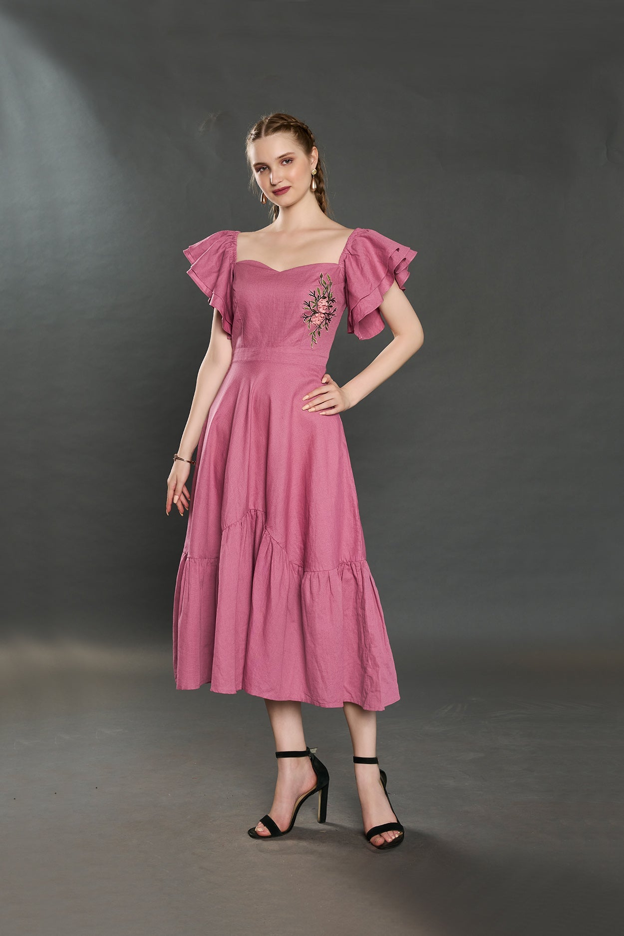 Viona Elengant Linen Dress (Rose Pink) – Zilaire